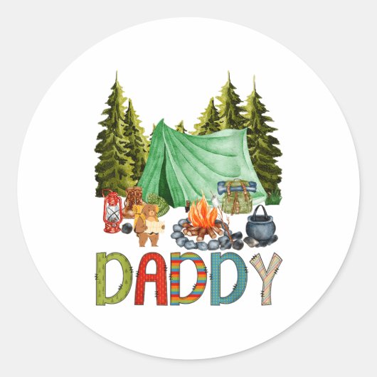 Daddy Of The Happy Camper 1st Birthday Bear Camng  Ronde Sticker (Voorkant)