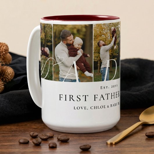 Daddy Photo Collage First Father's Day Keepsake Tweekleurige Koffiemok