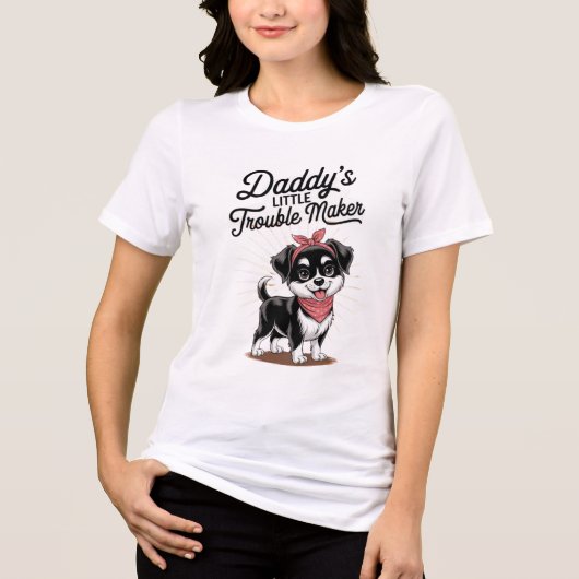 Daddy’s Little Trouble Maker – Cute Pup Edition Tri-Blend Shirt (Voorkant)