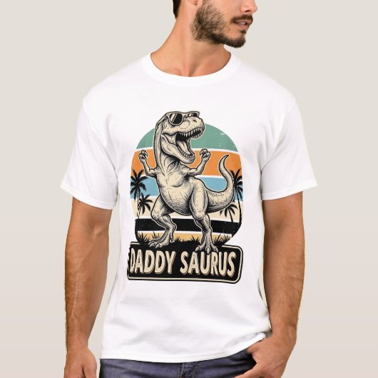 Daddy Saurus Retro Dinosaur Zonsondergang Shirt On (Voorkant)