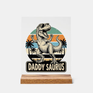 Daddy Saurus Retro Dinosaur Zonsondergang Shirt On Acryl Bord