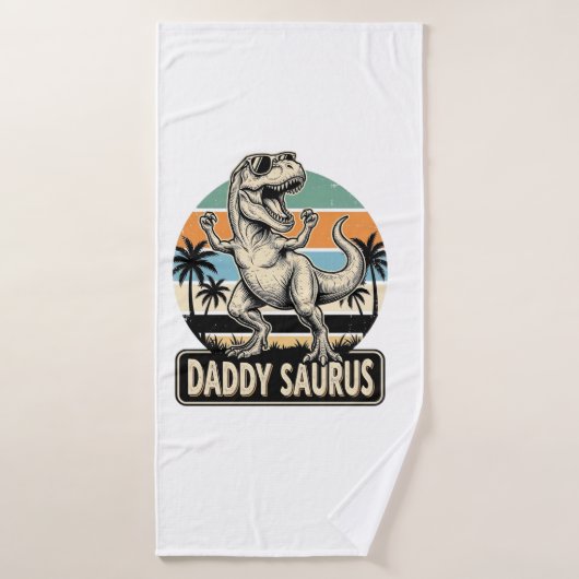 Daddy Saurus Retro Dinosaur Zonsondergang Shirt On Badhanddoek (Badhanddoek)