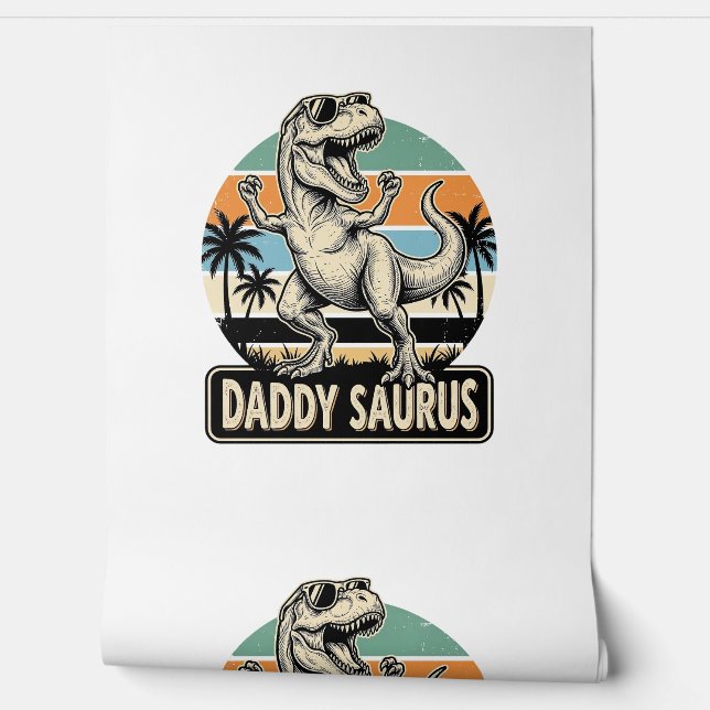 Daddy Saurus Retro Dinosaur Zonsondergang Shirt On Behang (Afrollen)