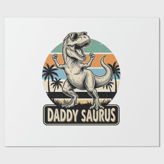 Daddy Saurus Retro Dinosaur Zonsondergang Shirt On Cadeaupapier (Vlak)