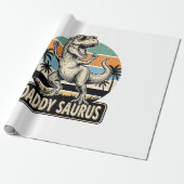 Daddy Saurus Retro Dinosaur Zonsondergang Shirt On Cadeaupapier (Uitgerold)
