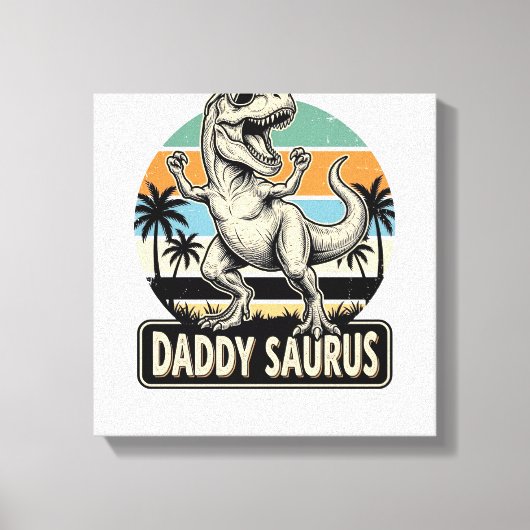 Daddy Saurus Retro Dinosaur Zonsondergang Shirt On Canvas Afdruk (Voorkant)