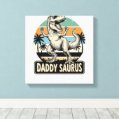 Daddy Saurus Retro Dinosaur Zonsondergang Shirt On Canvas Afdruk (Insitu (Houten vloer))