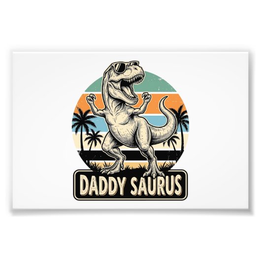 Daddy Saurus Retro Dinosaur Zonsondergang Shirt On Foto Afdruk (Voorkant)