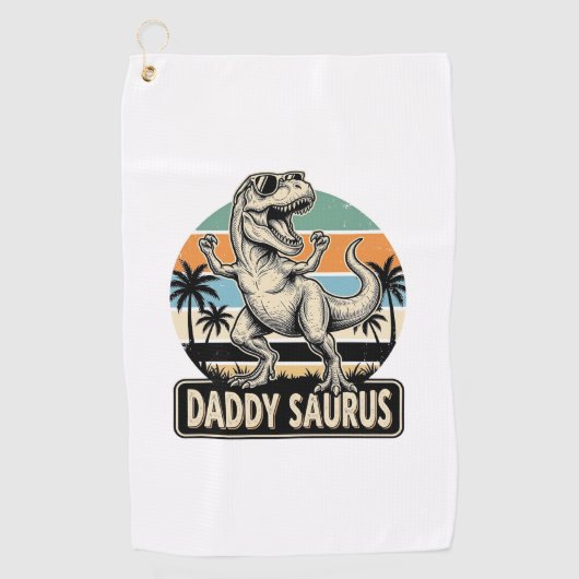 Daddy Saurus Retro Dinosaur Zonsondergang Shirt On Golfhanddoek (Voorkant)