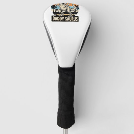Daddy Saurus Retro Dinosaur Zonsondergang Shirt On Golfheadcover (Voorkant)
