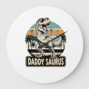Daddy Saurus Retro Dinosaur Zonsondergang Shirt On Grote Klok