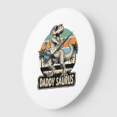 Daddy Saurus Retro Dinosaur Zonsondergang Shirt On Grote Klok (Hoek)