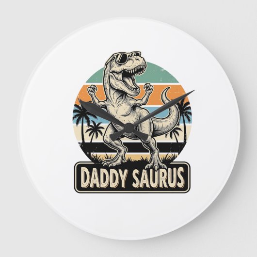 Daddy Saurus Retro Dinosaur Zonsondergang Shirt On Grote Klok (Voorkant)