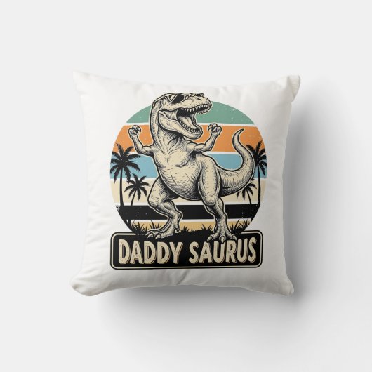 Daddy Saurus Retro Dinosaur Zonsondergang Shirt On Kussen (Voorkant)