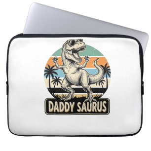 Daddy Saurus Retro Dinosaur Zonsondergang Shirt On Laptop Sleeve