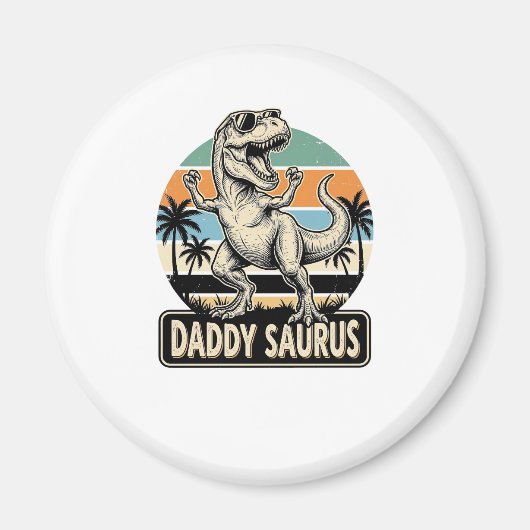 Daddy Saurus Retro Dinosaur Zonsondergang Shirt On Magneet (Voorkant)