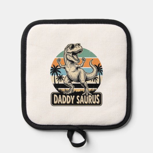 Daddy Saurus Retro Dinosaur Zonsondergang Shirt On Pannenlap (Voorkant)