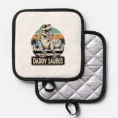 Daddy Saurus Retro Dinosaur Zonsondergang Shirt On Pannenlap (Voorkant / Achterkant)