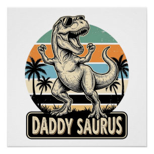 Daddy Saurus Retro Dinosaur Zonsondergang Shirt On Perfect Poster