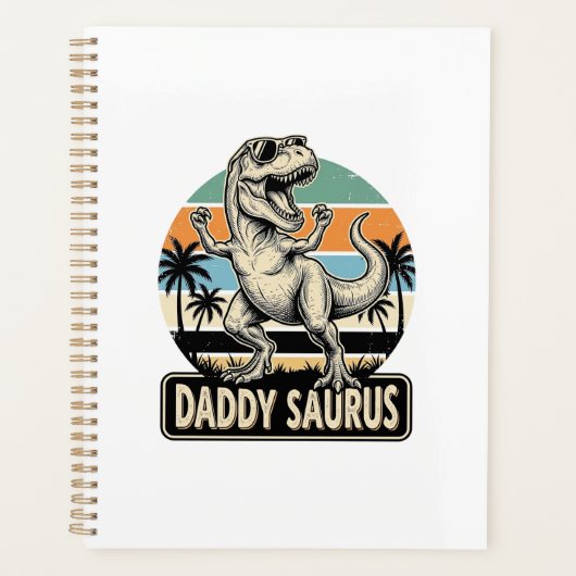 Daddy Saurus Retro Dinosaur Zonsondergang Shirt On Planner (Voorkant)