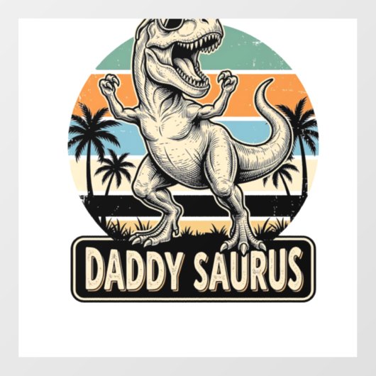 Daddy Saurus Retro Dinosaur Zonsondergang Shirt On Raamsticker (Vel)