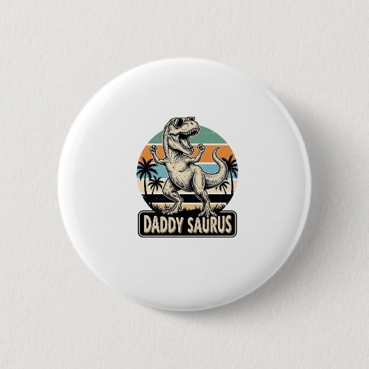 Daddy Saurus Retro Dinosaur Zonsondergang Shirt On Ronde Button 5,7 Cm (Voorkant)