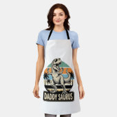 Daddy Saurus Retro Dinosaur Zonsondergang Shirt On Schort (Gedragen)