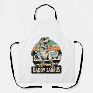 Daddy Saurus Retro Dinosaur Zonsondergang Shirt On Schort