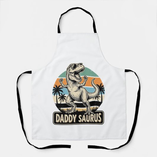 Daddy Saurus Retro Dinosaur Zonsondergang Shirt On Schort (Voorkant)