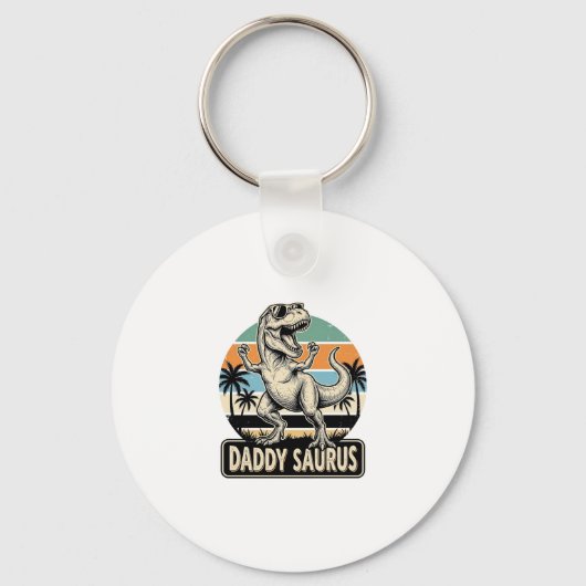Daddy Saurus Retro Dinosaur Zonsondergang Shirt On Sleutelhanger (Voorkant)