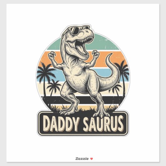 Daddy Saurus Retro Dinosaur Zonsondergang Shirt On Sticker (Vel)