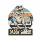 Daddy Saurus Retro Dinosaur Zonsondergang Shirt On Sticker (Voorkant)