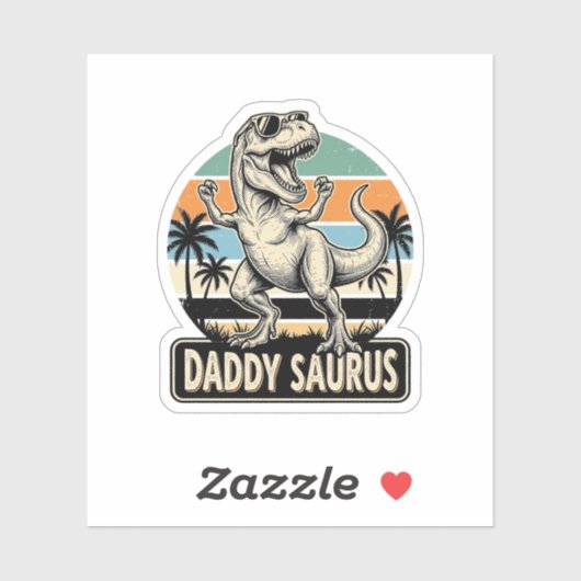 Daddy Saurus Retro Dinosaur Zonsondergang Shirt On Sticker (Vel)