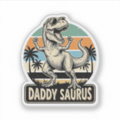 Daddy Saurus Retro Dinosaur Zonsondergang Shirt On Sticker (Voorkant)
