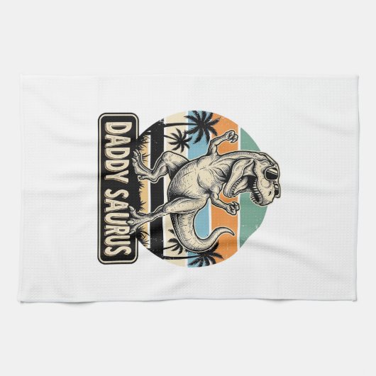 Daddy Saurus Retro Dinosaur Zonsondergang Shirt On Theedoek (Horizontaal)