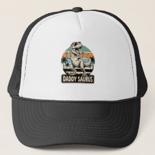 Daddy Saurus Retro Dinosaur Zonsondergang Shirt On Trucker Pet