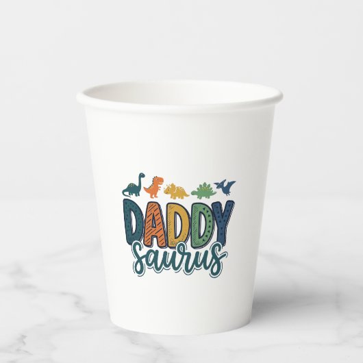 Daddy Saurus Schattige Dinosaur Dad Vectorontwerp_ Papieren Bekers (Voorkant)