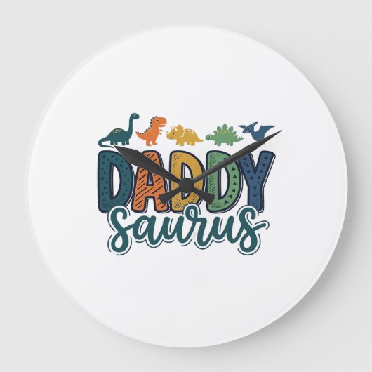 Daddy Saurus Schattige Dinosaur Papa Vectorontwerp Grote Klok (Voorkant)