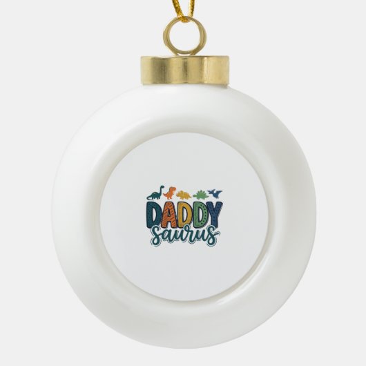 Daddy Saurus Schattige Dinosaur Papa Vectorontwerp Keramische Bal Ornament (Voorkant)