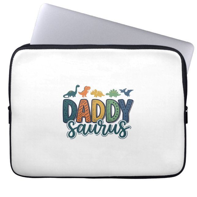 Daddy Saurus Schattige Dinosaur Papa Vectorontwerp Laptop Sleeve (Voorkant)