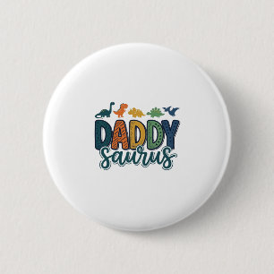 Daddy Saurus Schattige Dinosaur Papa Vectorontwerp Ronde Button 5,7 Cm