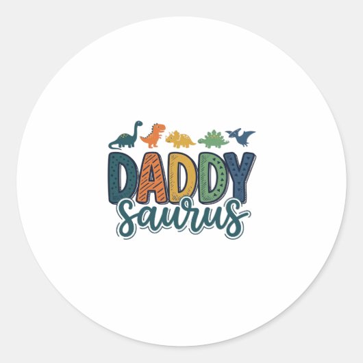 Daddy Saurus Schattige Dinosaur Papa Vectorontwerp Ronde Sticker (Voorkant)