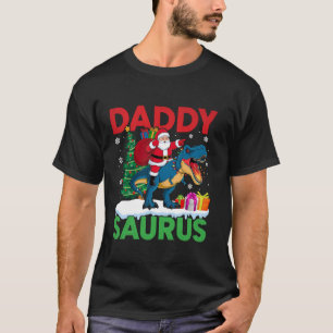 Daddy Saurus T Rex Christmas Santa Lights Tree Din T-shirt