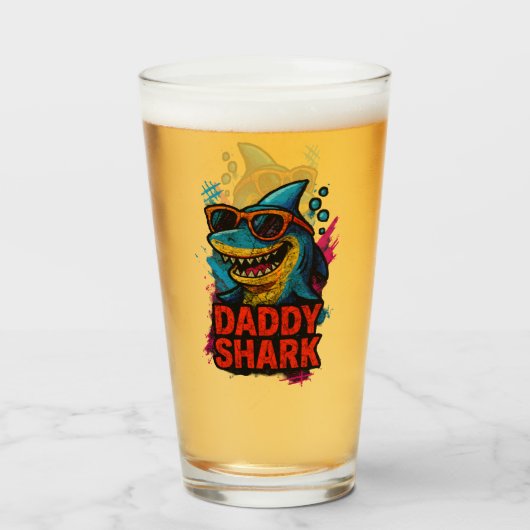 Daddy Shark Vaderdag geschenken Glas (Voorkant gevuld)