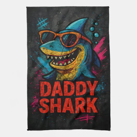 Daddy Shark Vaderdag geschenken Theedoek (Verticaal)
