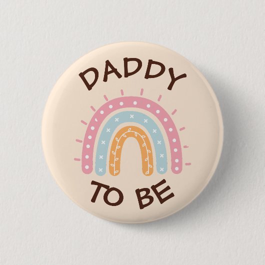 Daddy to be Baby shower Button Roze Rainbow thema (Voorkant)