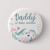 Daddy Waterverf Ocean Baby shower Ronde Button 5,7 Cm (Voorkant)