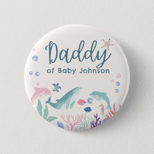 Daddy Waterverf Ocean Baby shower Ronde Button 5,7 Cm (Voorkant)
