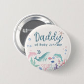 Daddy Waterverf Ocean Baby shower Ronde Button 5,7 Cm (Voorkant /achterkant)