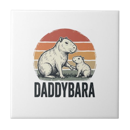 Daddybara Capybara Vintage Sunset Shirt Ontwerp_1 Tegeltje (Voorkant)